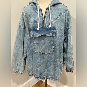 Boohoo Size 12 Hooded Jean Jacket Pullover Vintage
